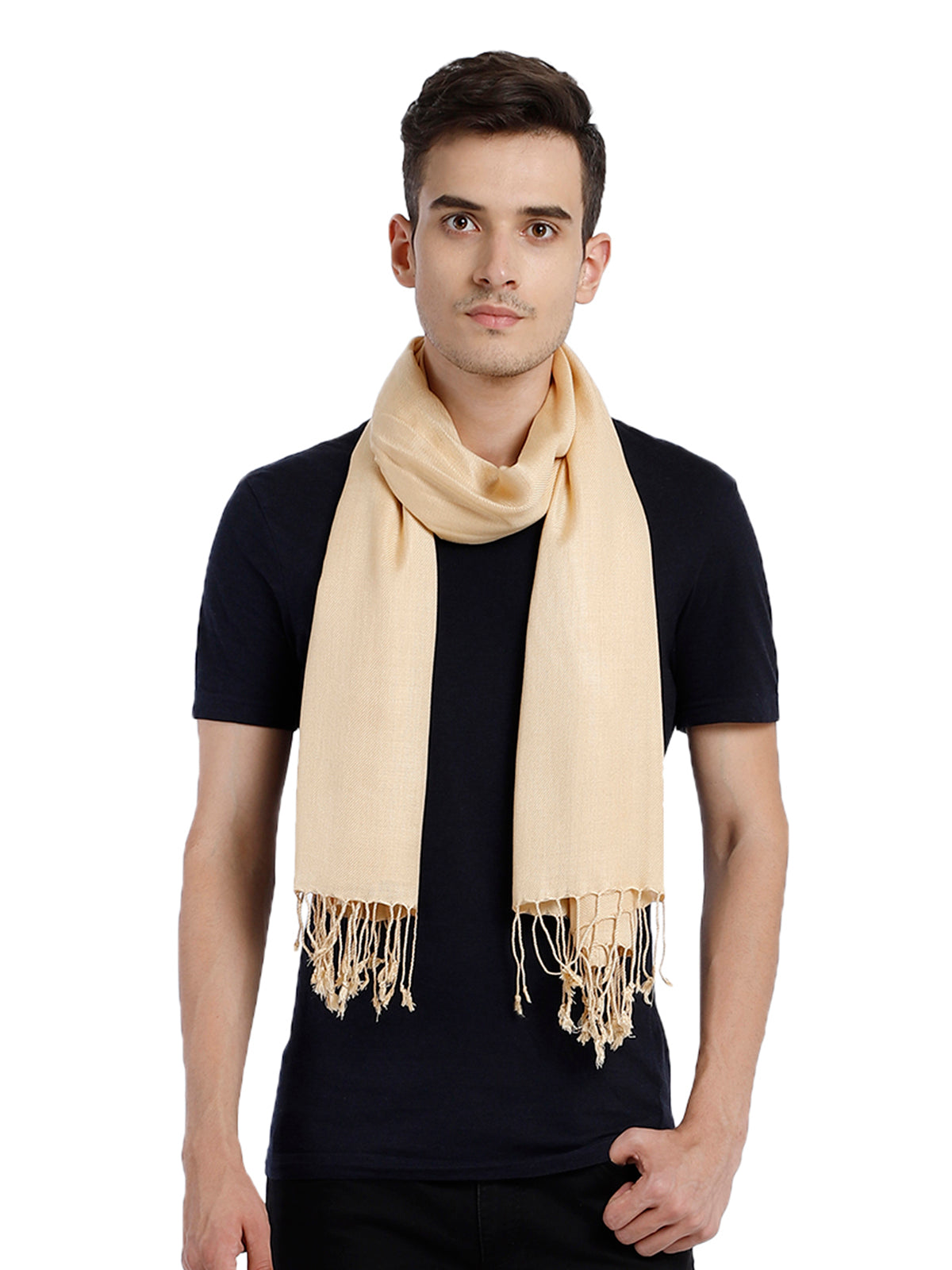 Viscose Solid Beige Stole For Men