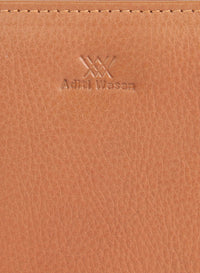 Genuine leather tan gusset clutch