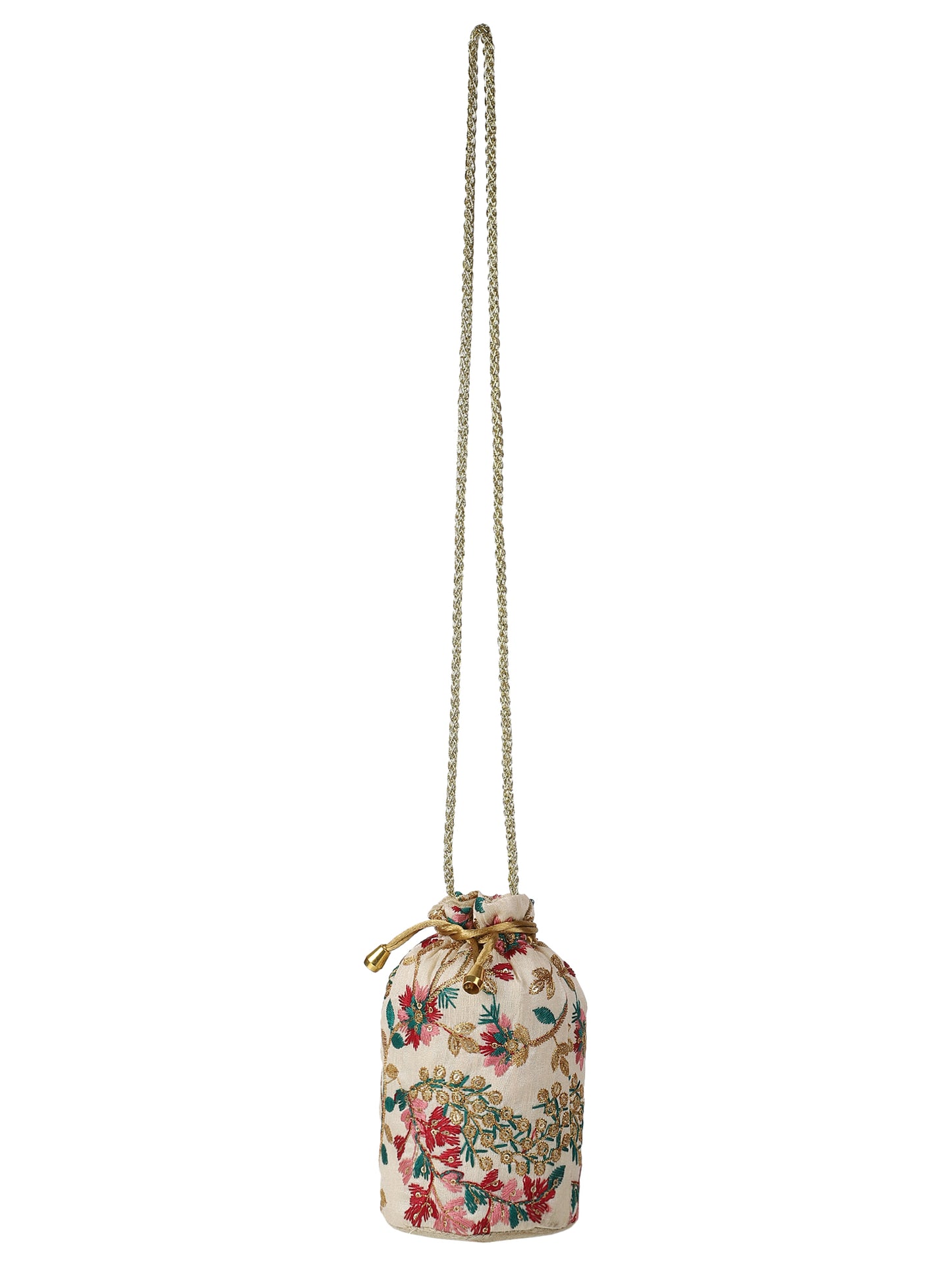 Golden Zari and Multi Color Embroidered Potli Bag