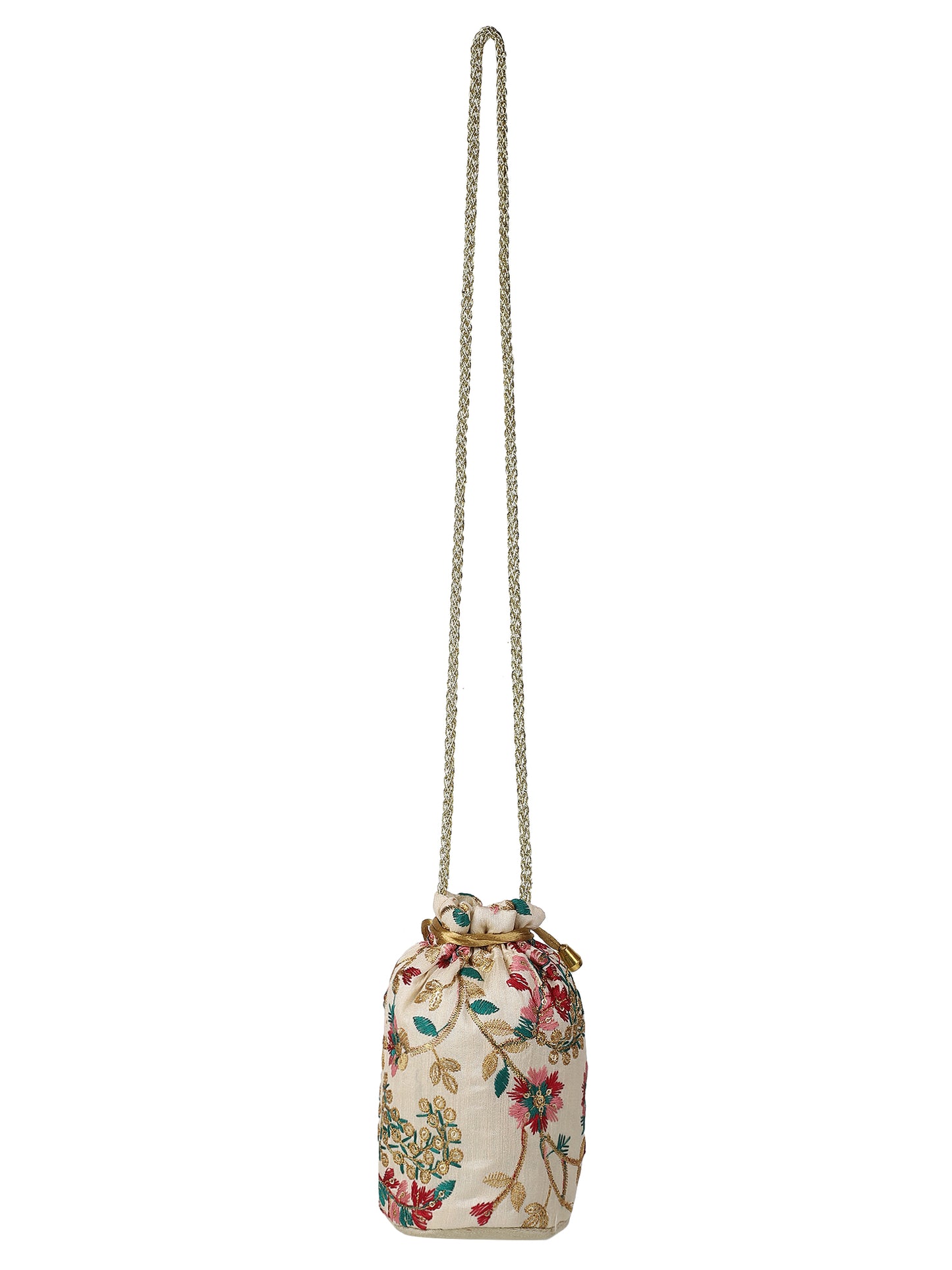 Golden Zari and Multi Color Embroidered Potli Bag