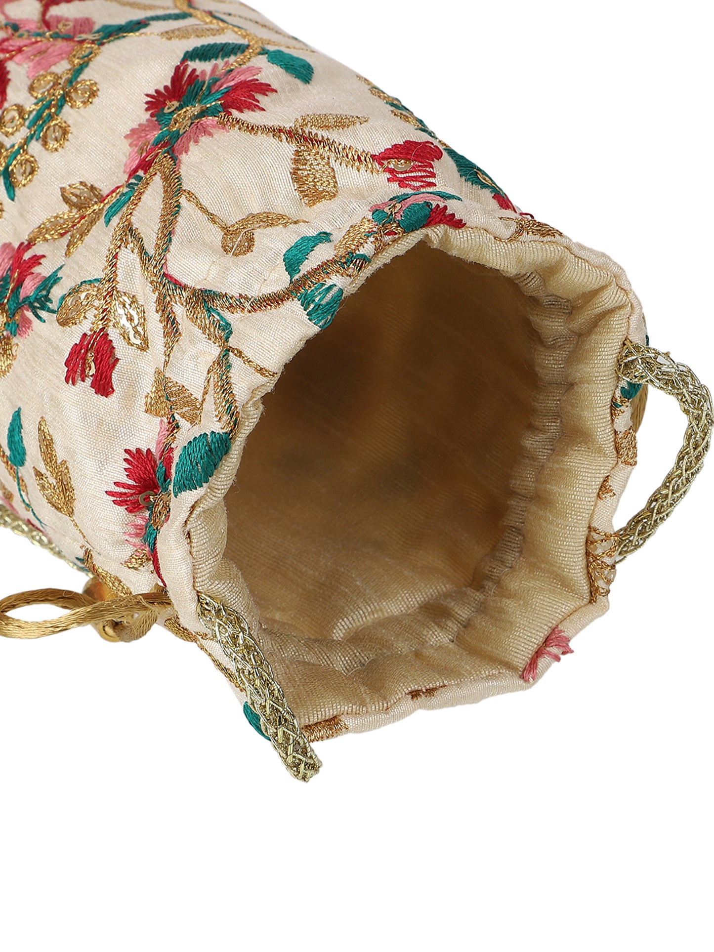 Golden Zari and Multi Color Embroidered Potli Bag