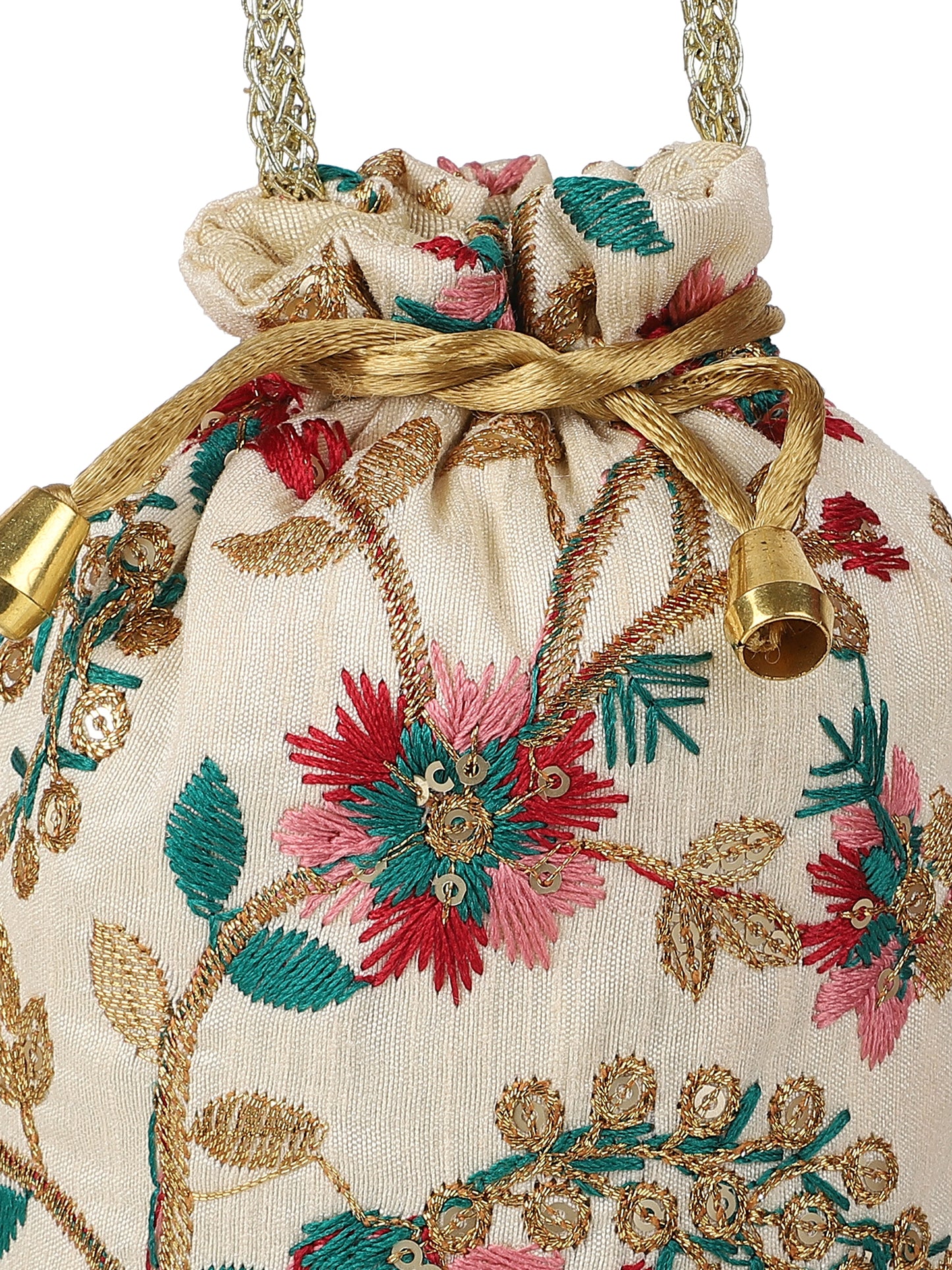 Golden Zari and Multi Color Embroidered Potli Bag