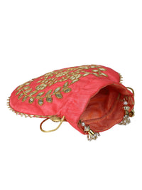 Red Potli Bag With Golden Embroidery