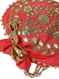 Red Potli Bag With Golden Embroidery