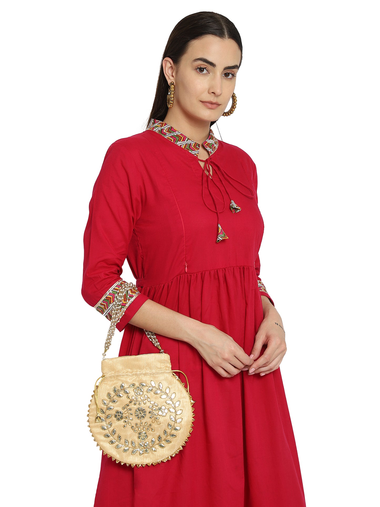 Gold-toned embroidered potli bag