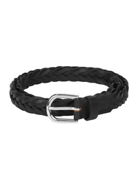 Genuine leather black braided women's belt