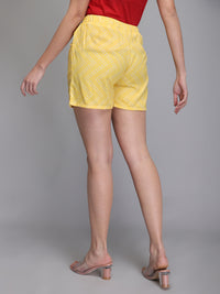 Yellow printed rayon women shorts