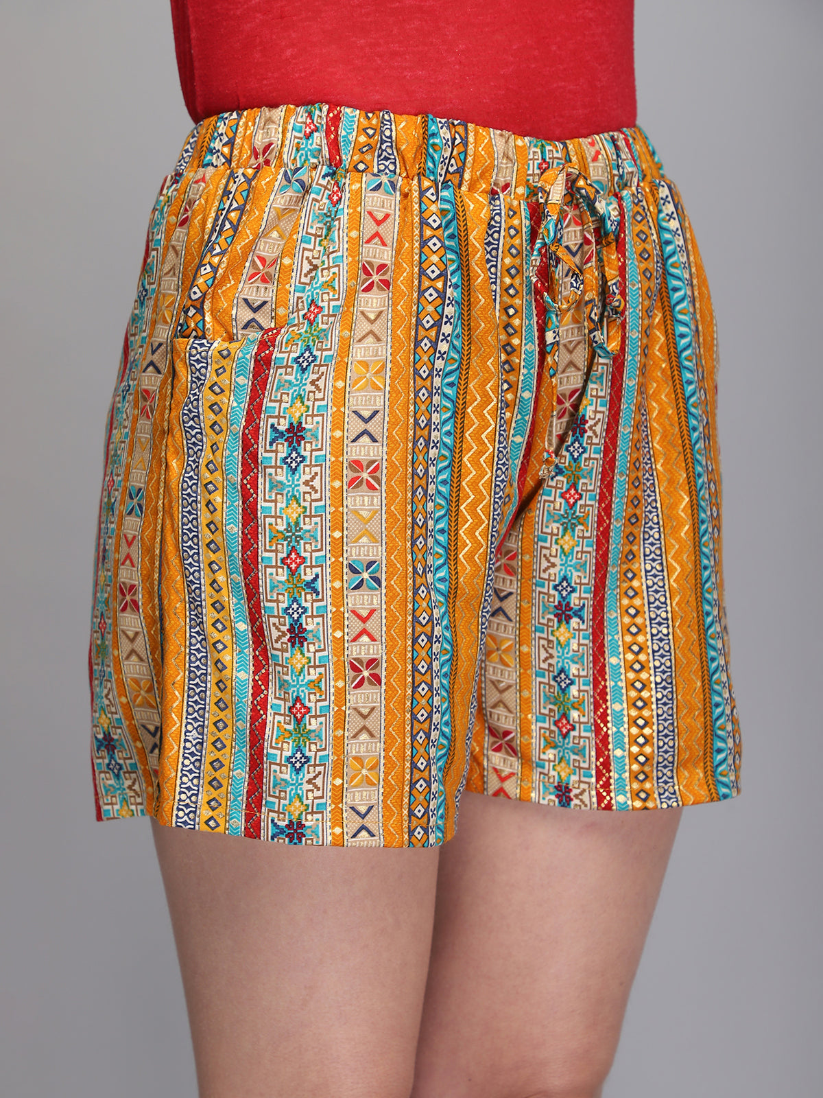 Printed & jacquard rayon shorts