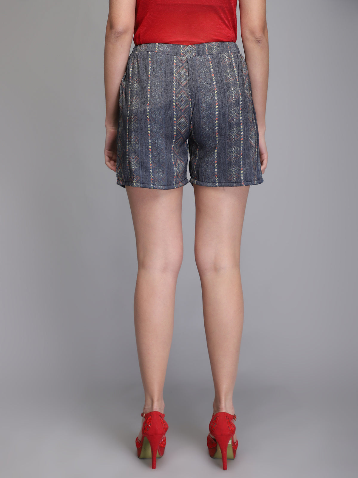 Blue printed rayon shorts