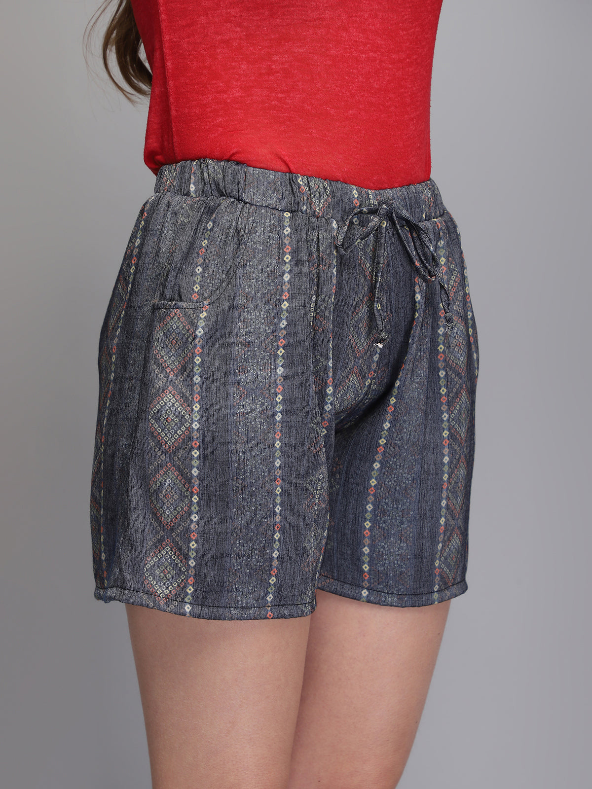 Blue printed rayon shorts
