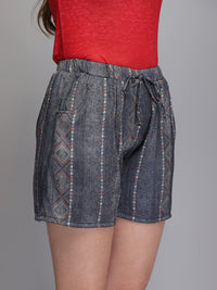 Blue printed rayon shorts