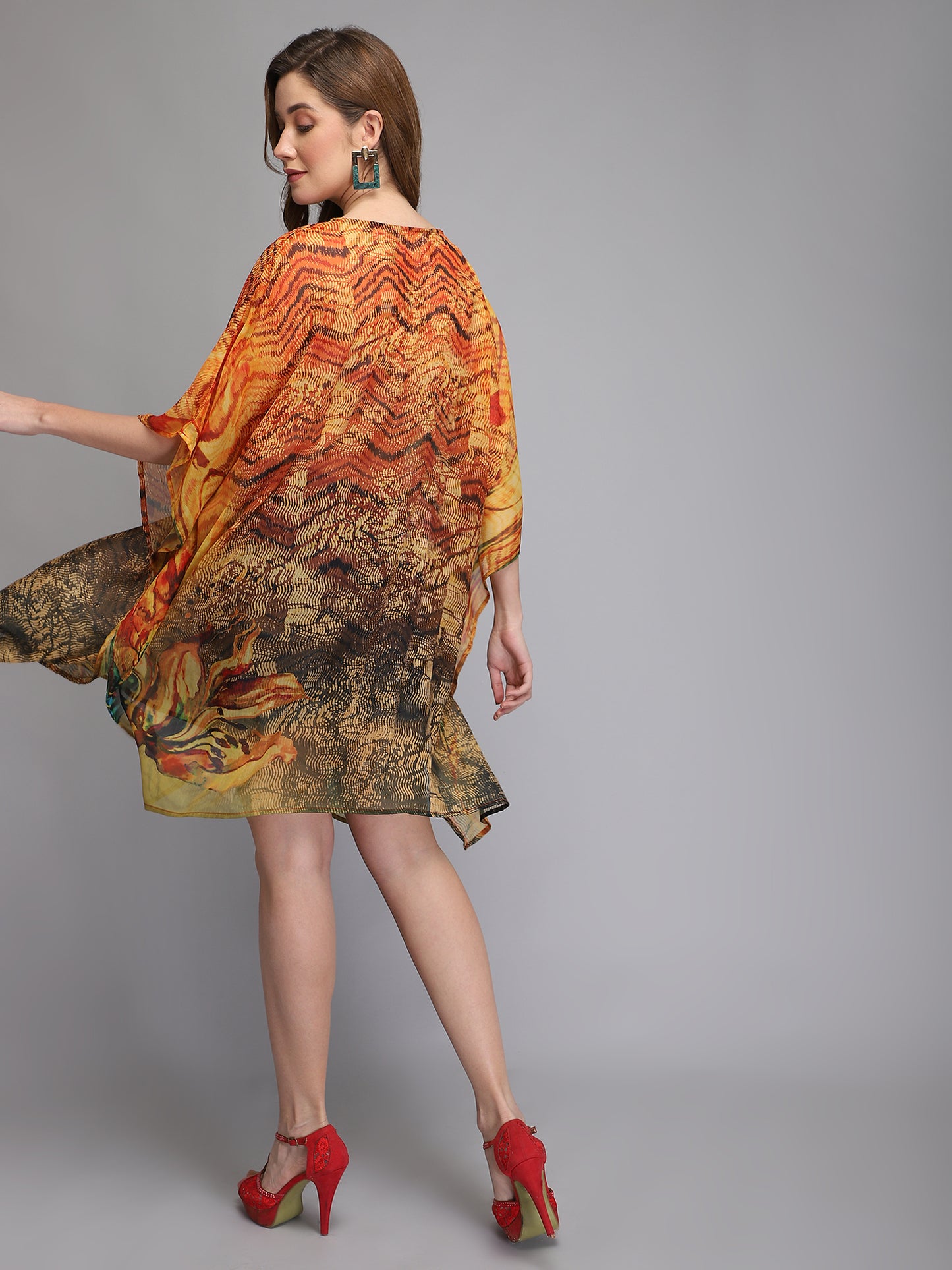 Orange printed polyester kaftan