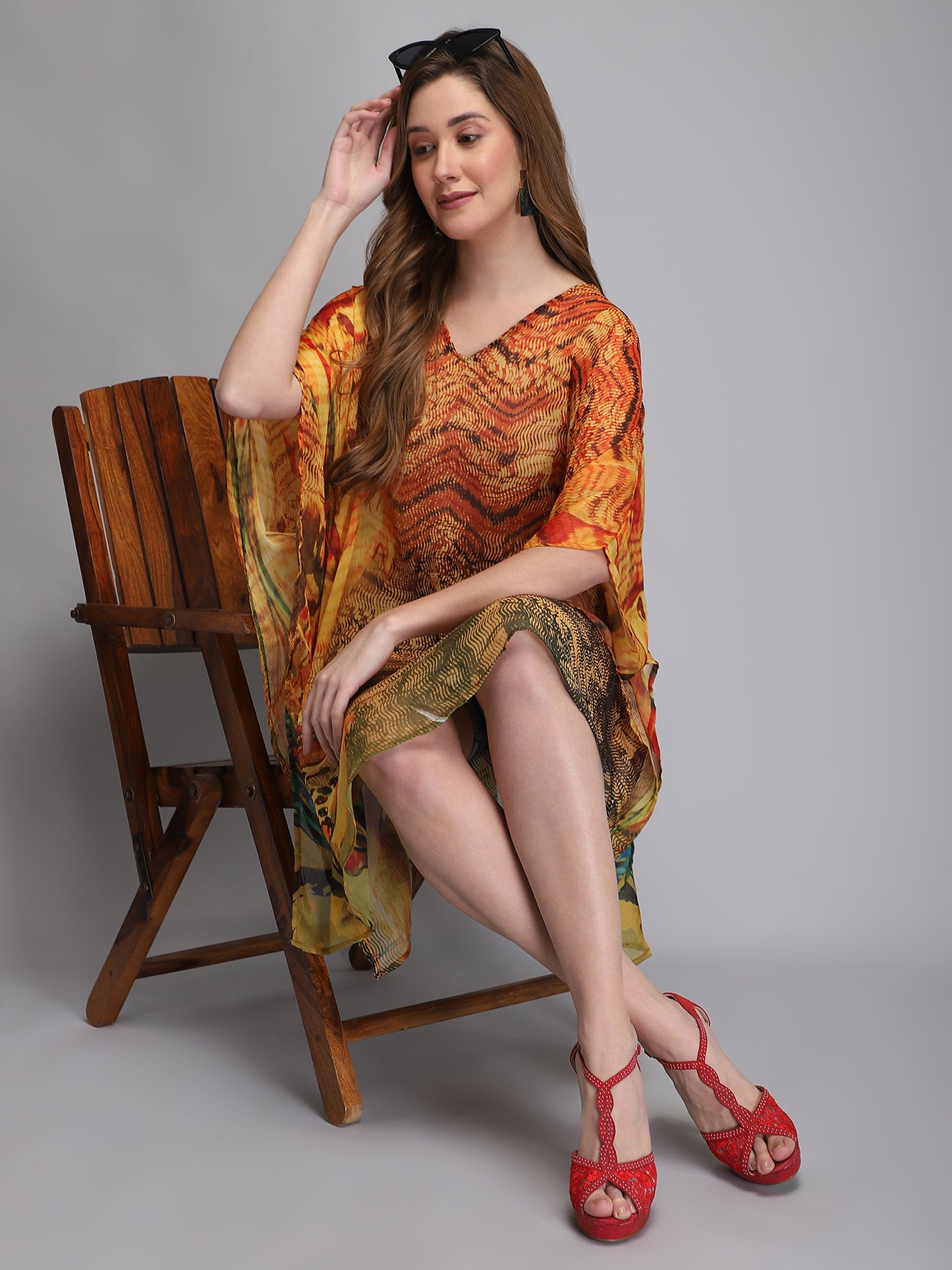 Orange printed polyester kaftan