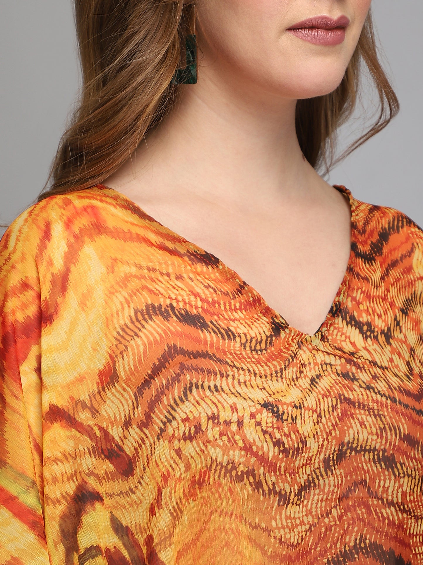 Orange printed polyester kaftan