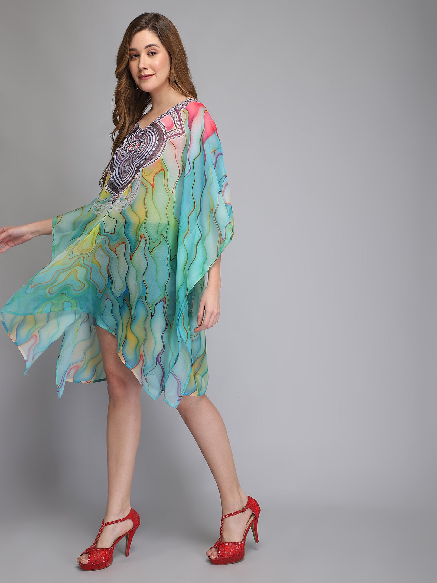 Green printed polyester kaftan