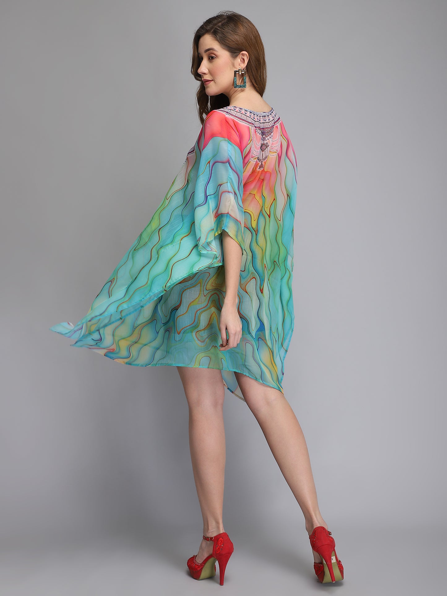Green printed polyester kaftan