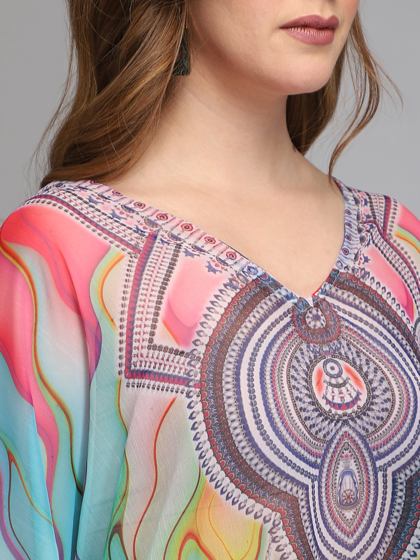 Green printed polyester kaftan