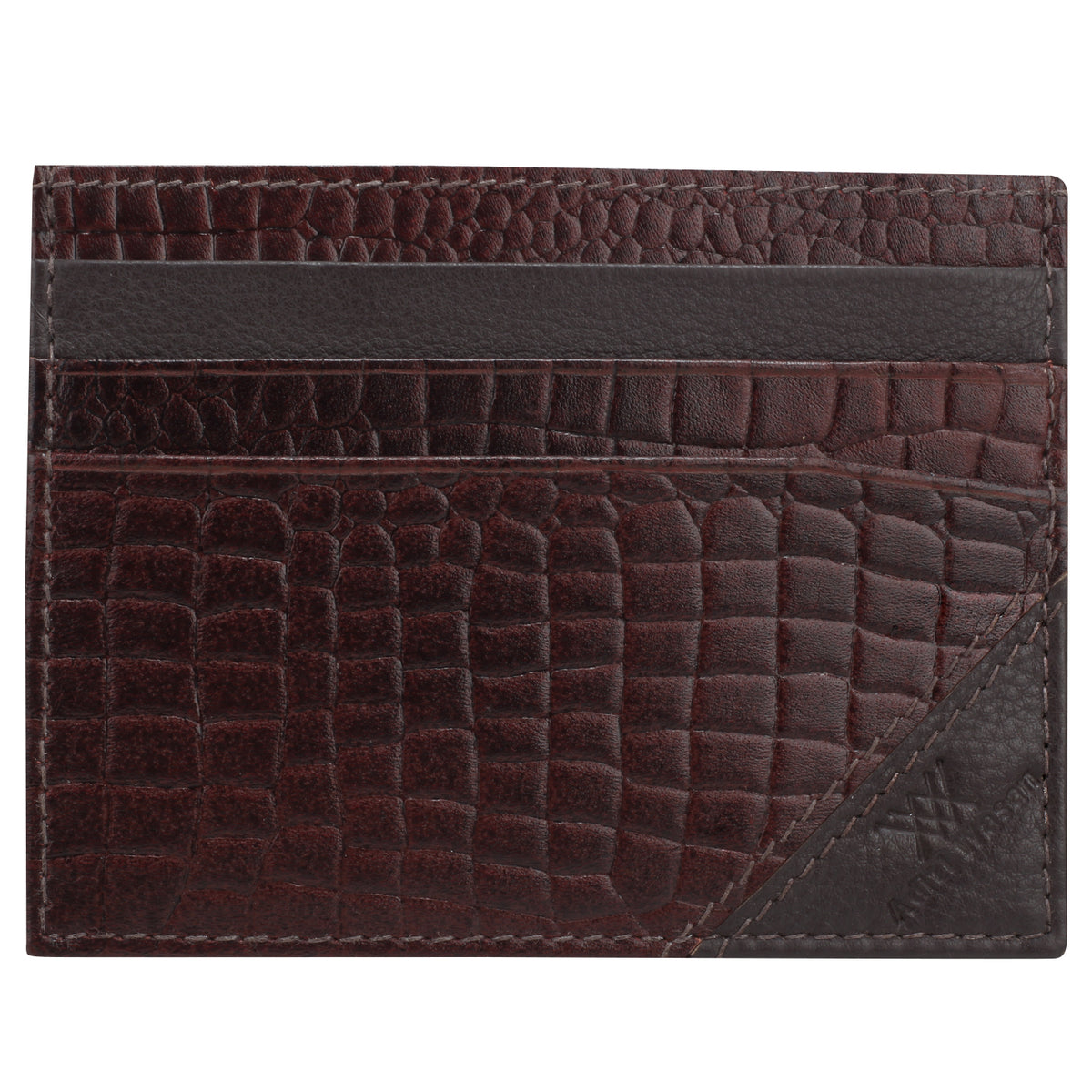 Genuine leather brown croc embossed cardholder