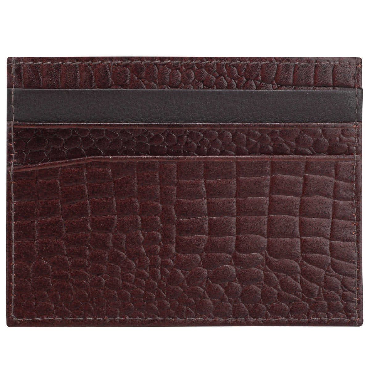 Genuine leather brown croc embossed cardholder