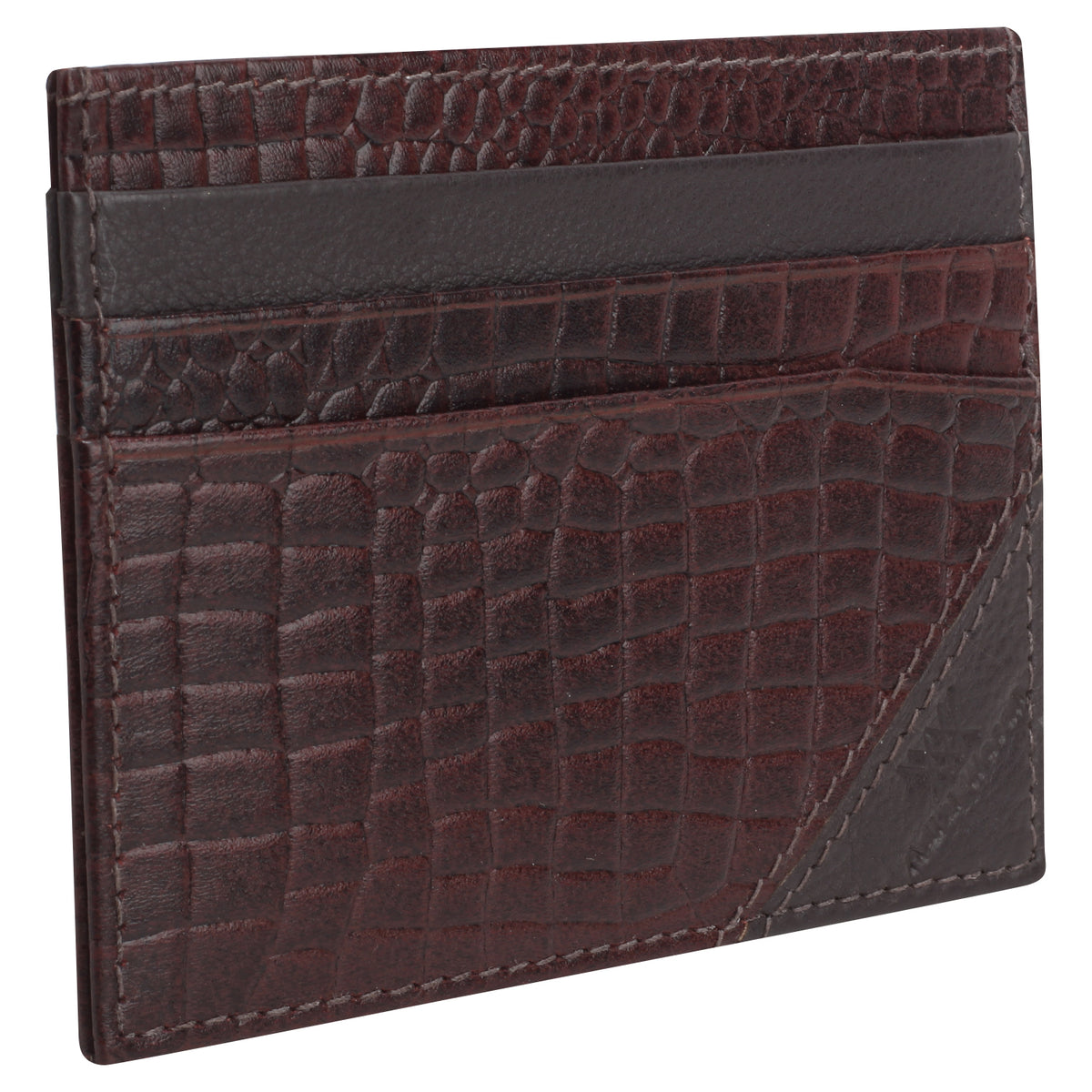 Genuine leather brown croc embossed cardholder