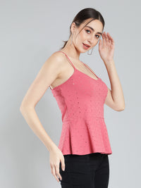 Pink schiffli linen blend top