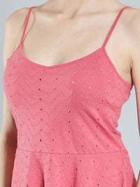 Pink schiffli linen blend top