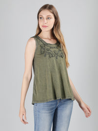 Olive green applique viscose top
