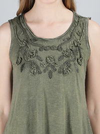Olive green applique viscose top