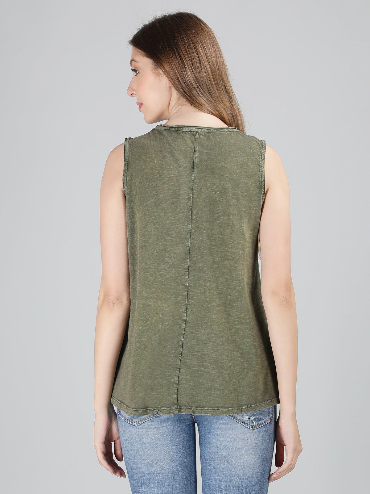 Olive green applique viscose top