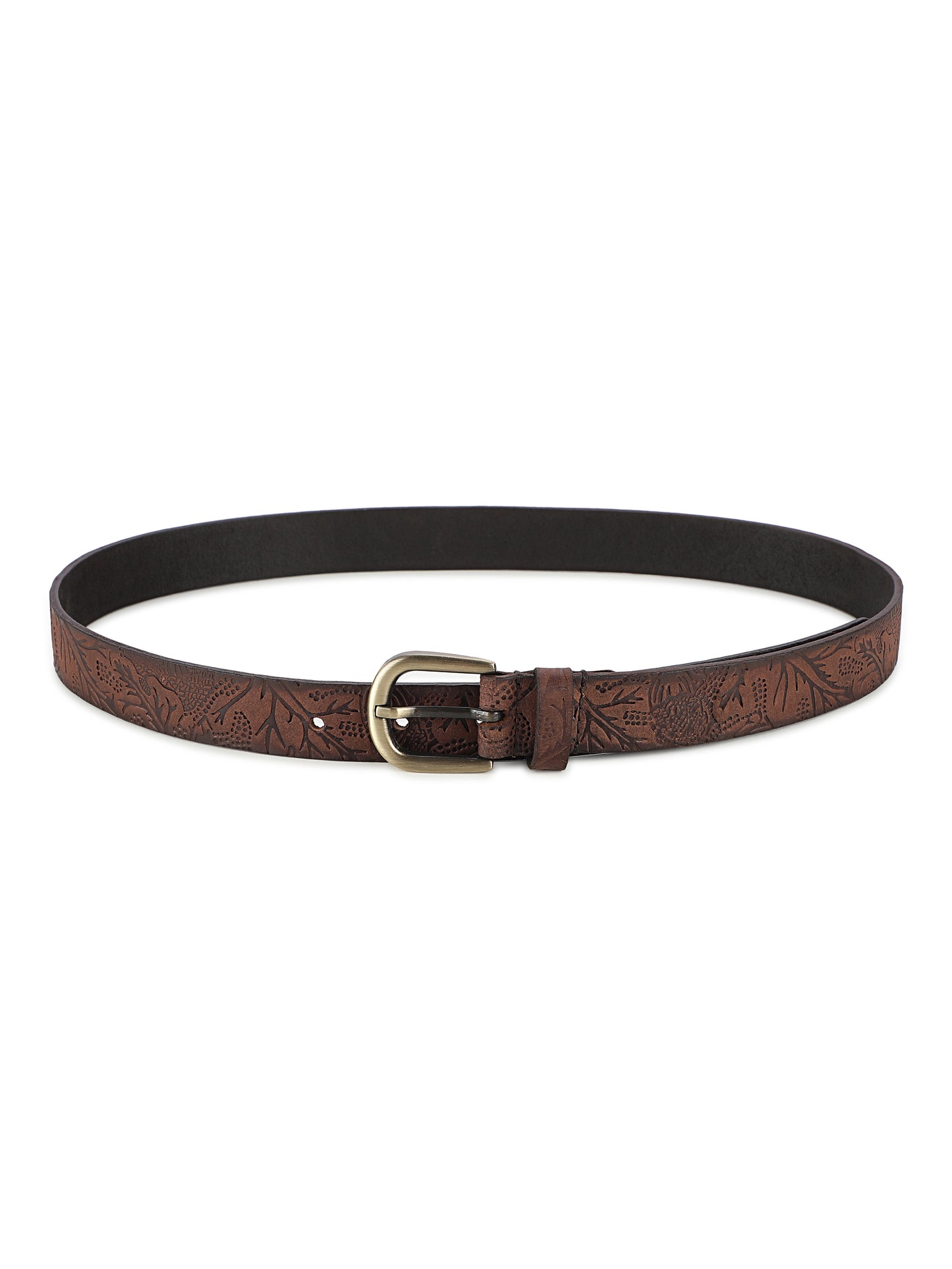 Brown shantiniketan batik pattern embossed belt