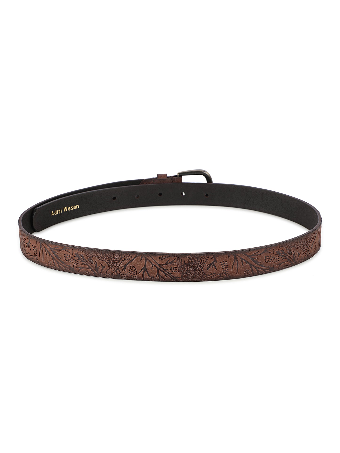 Brown shantiniketan batik pattern embossed belt