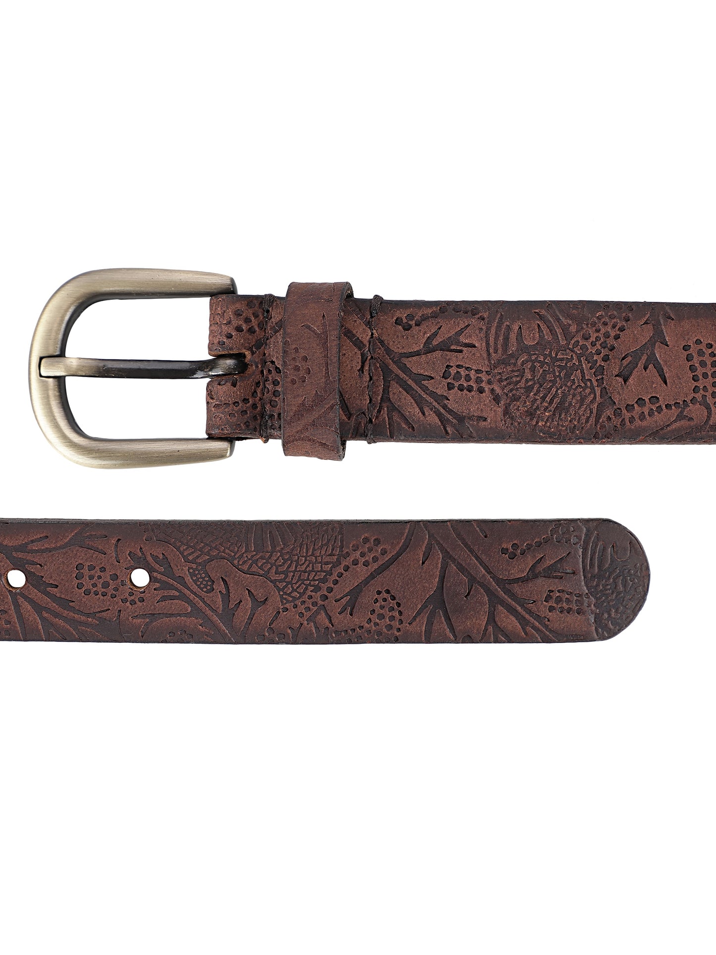 Brown shantiniketan batik pattern embossed belt