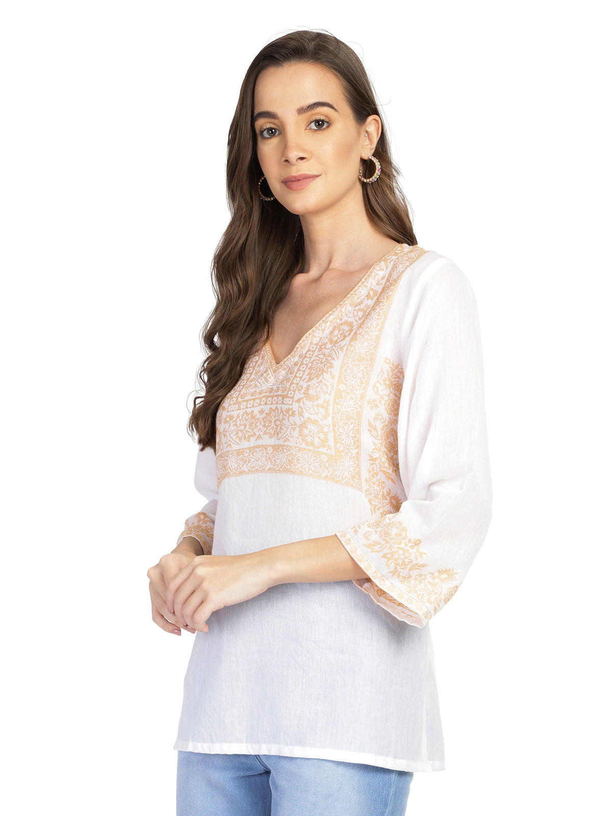 Embroidered white semi-sheer cotton tunic
