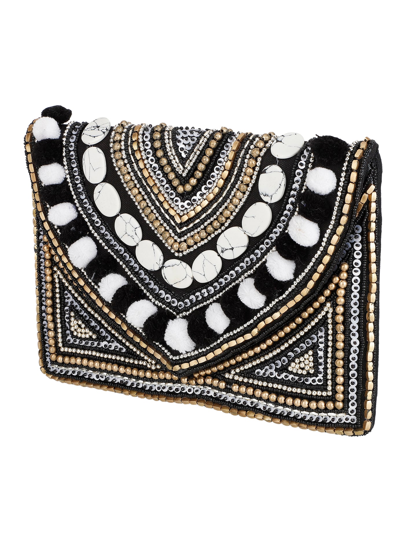 Embroidered White and Black Clutch