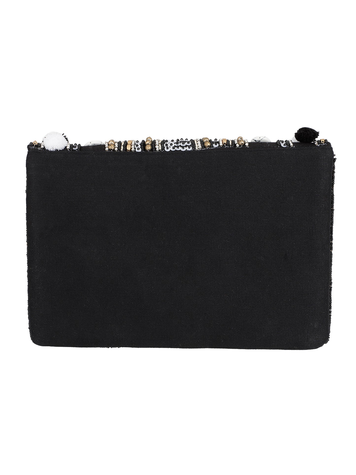 Embroidered White and Black Clutch