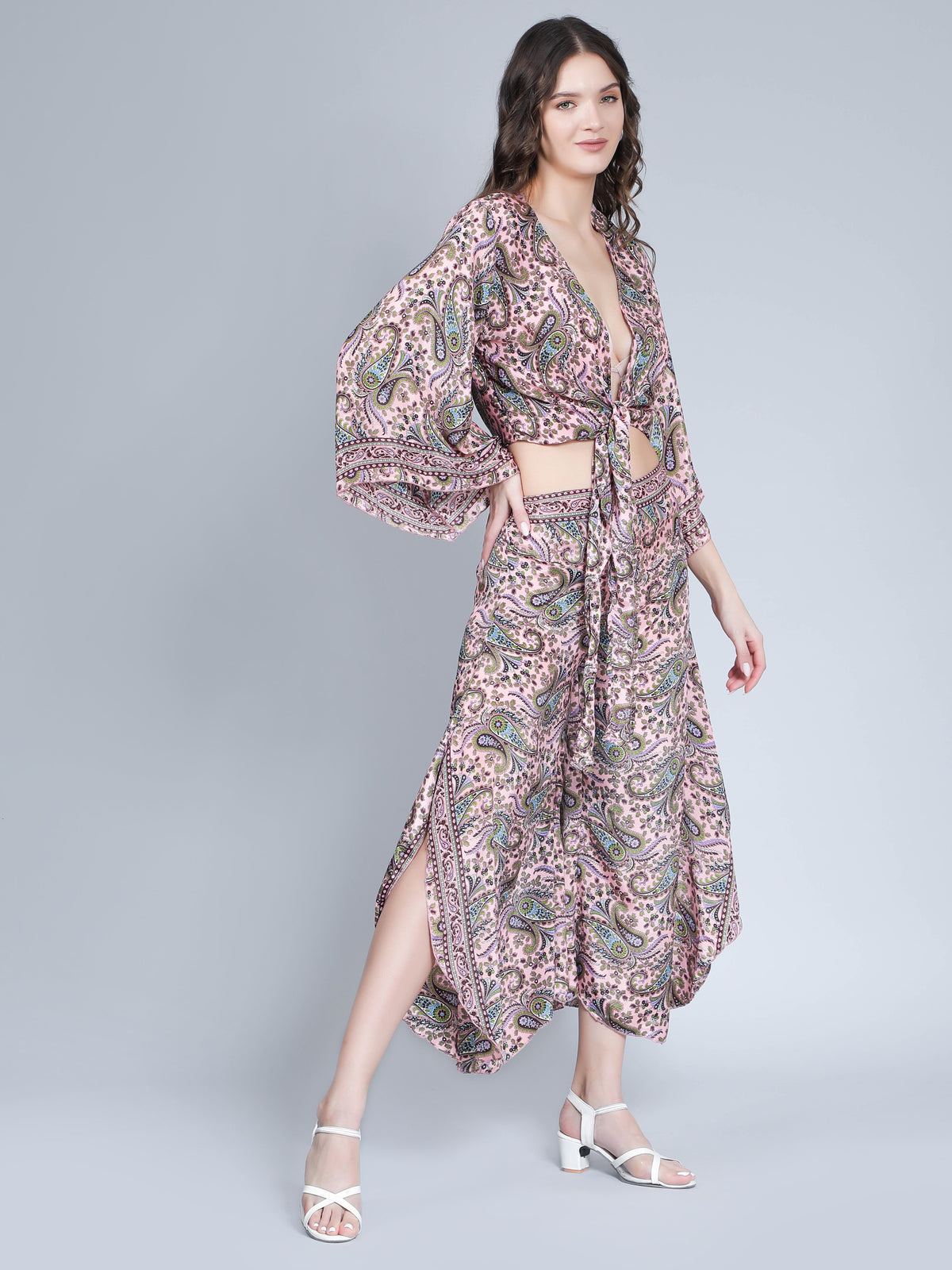 Women Printed Tie Front Top and Palazzo Pant Co-ord Set