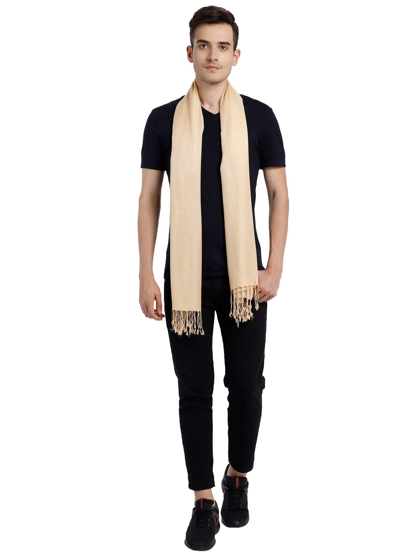 Viscose Solid Beige Stole For Men