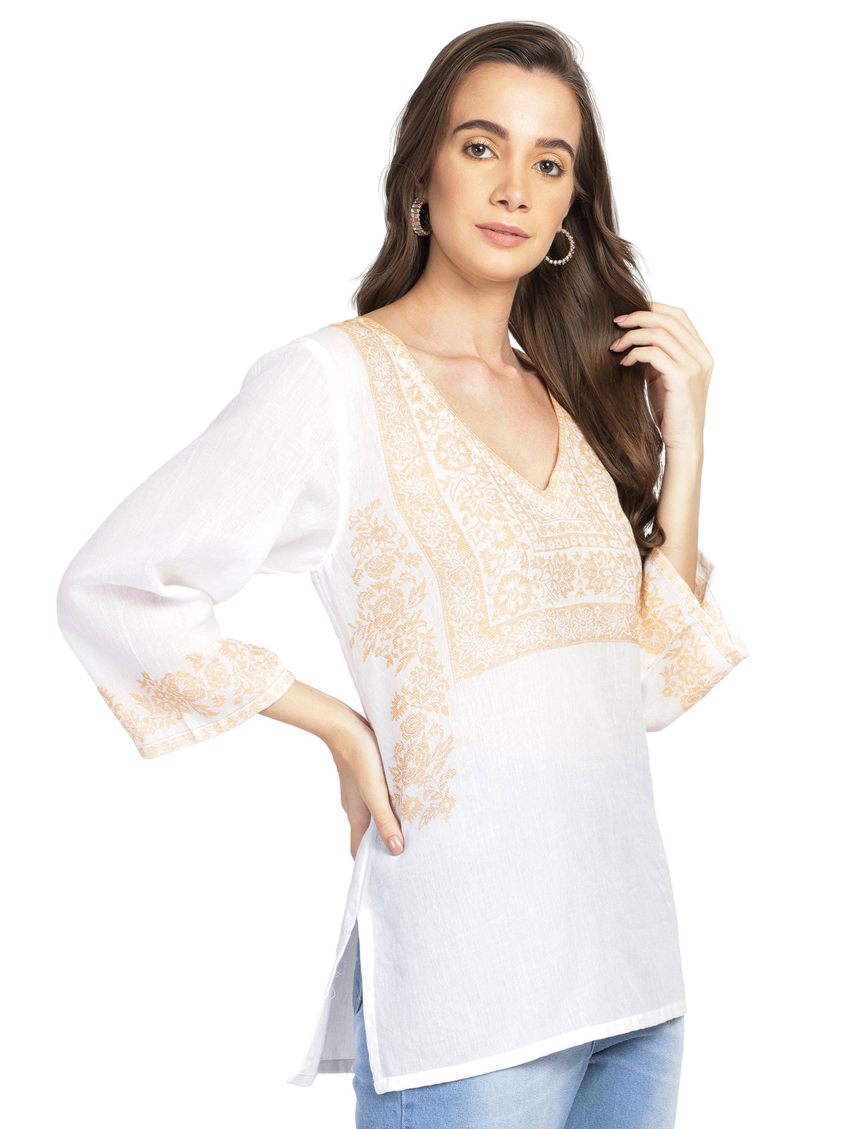 Embroidered white semi-sheer cotton tunic