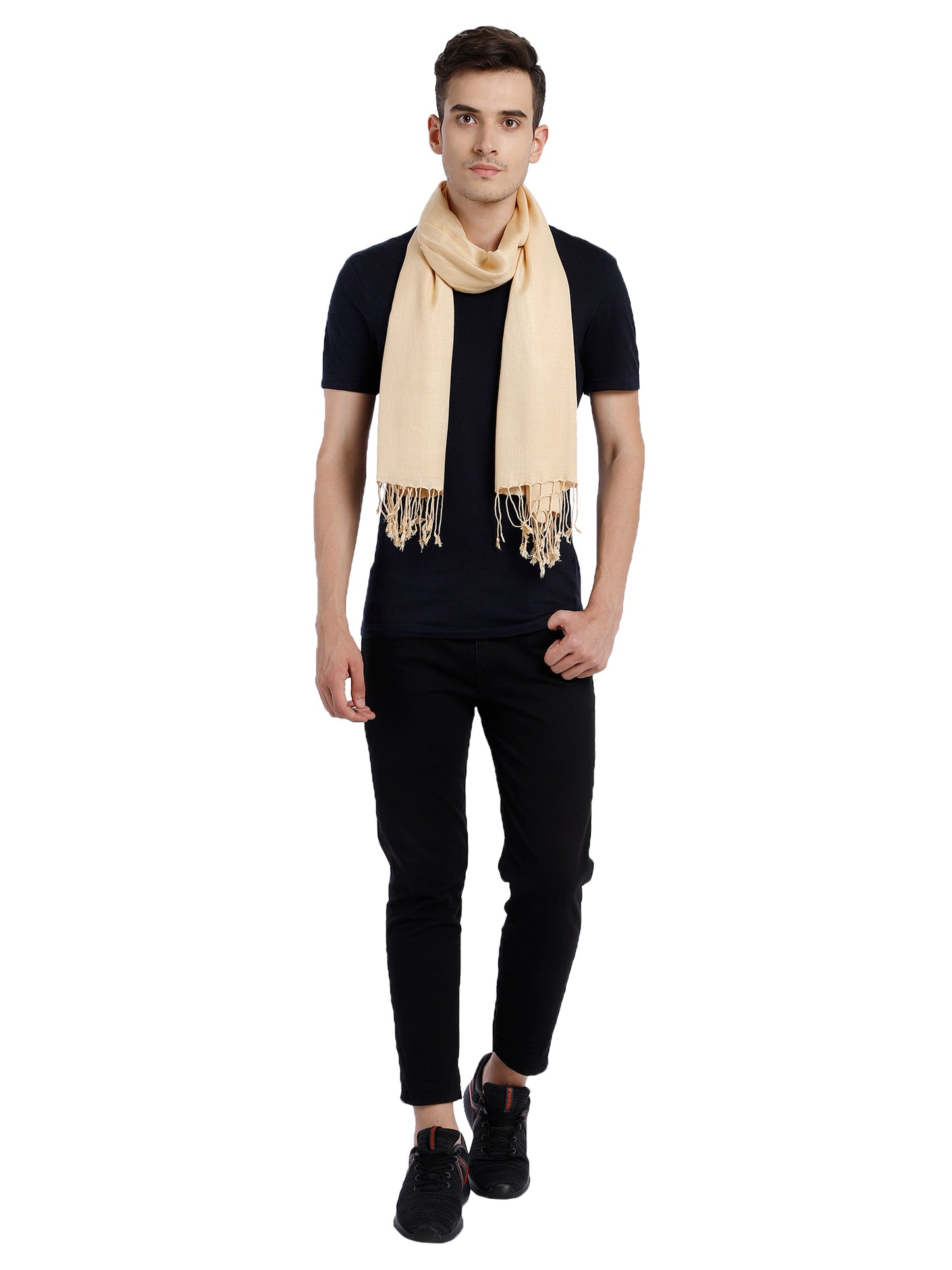 Viscose Solid Beige Stole For Men