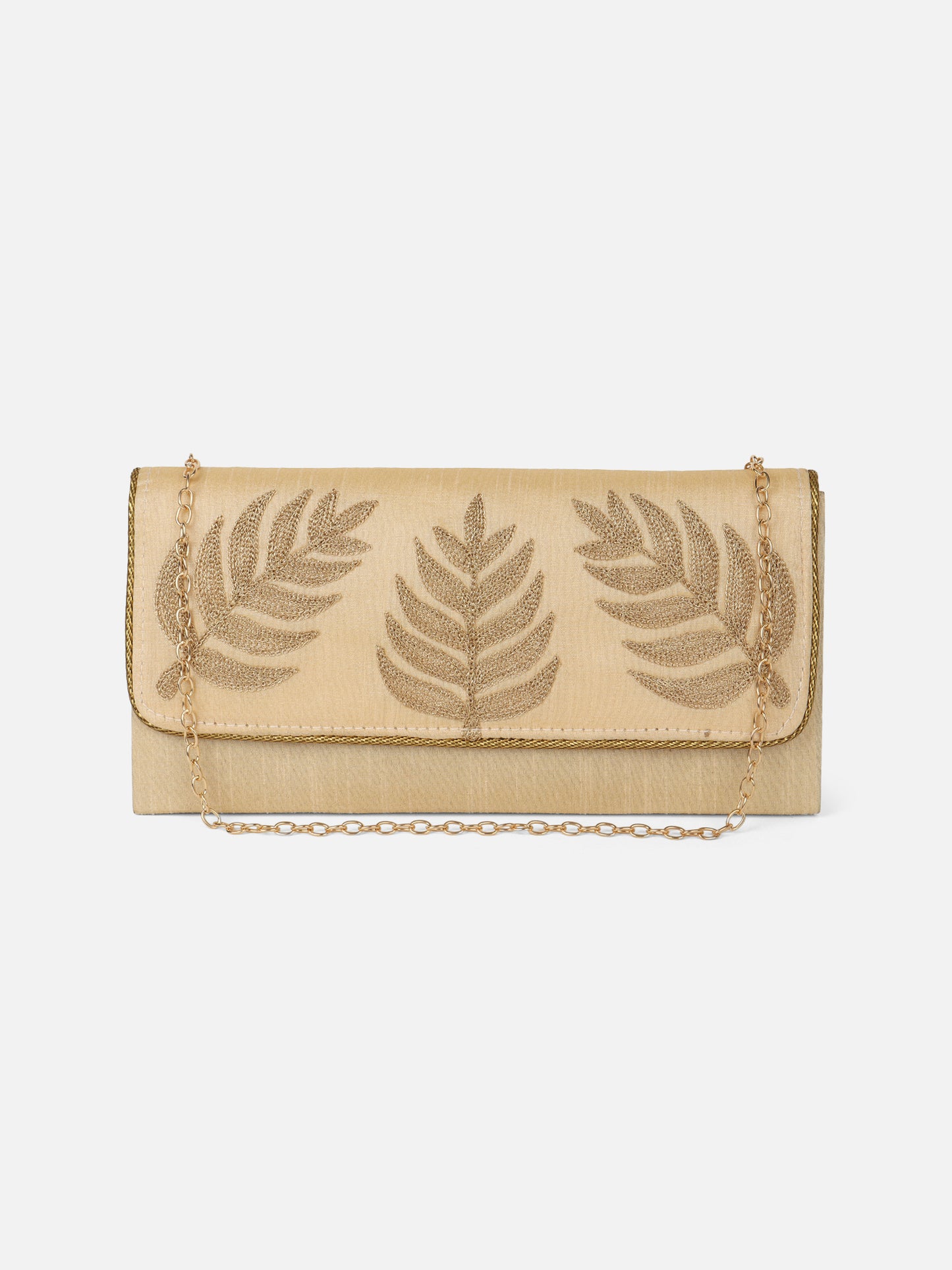Embroidered beige fabric clutch