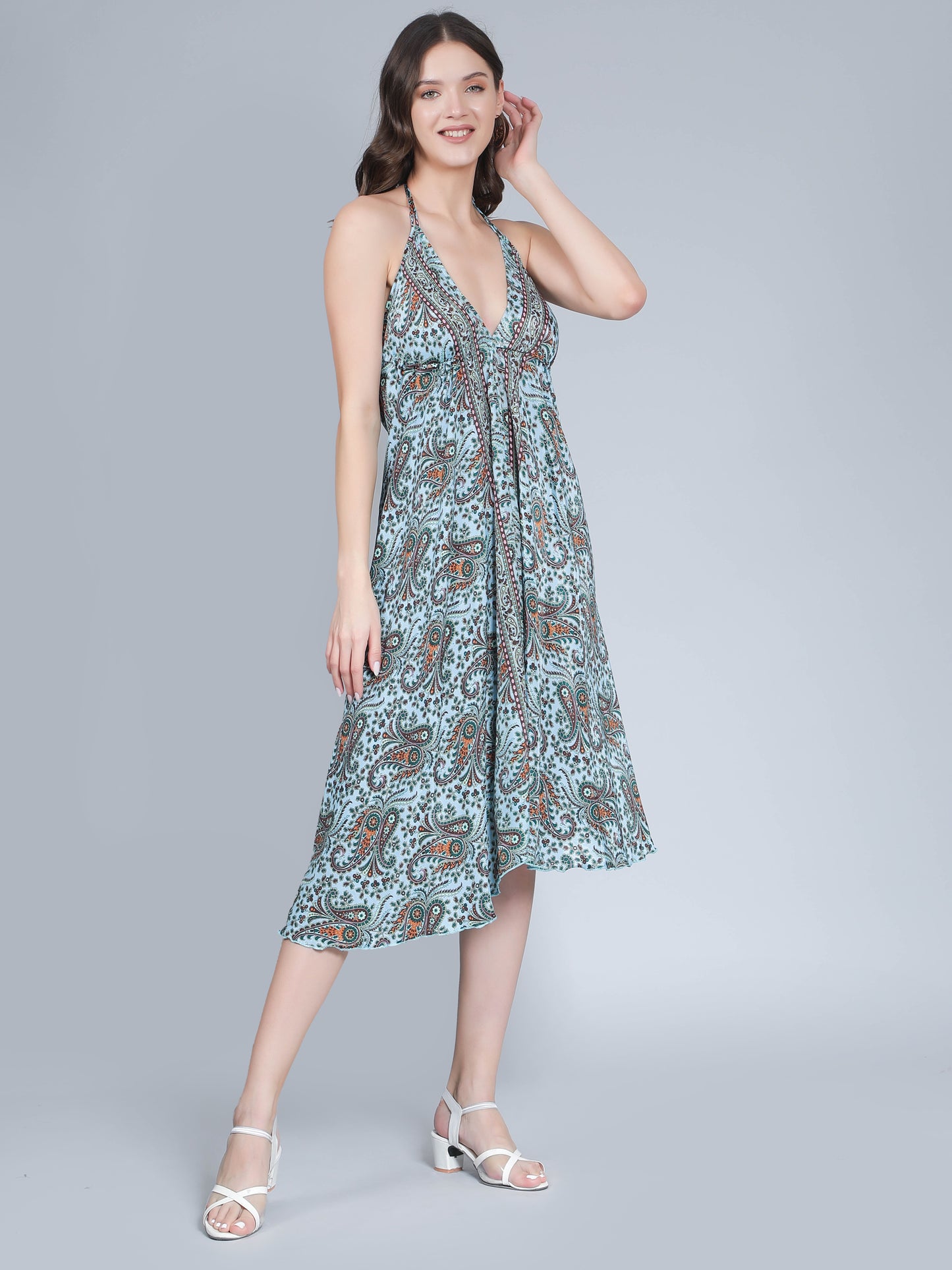 Women Blue Midi A-line Dress