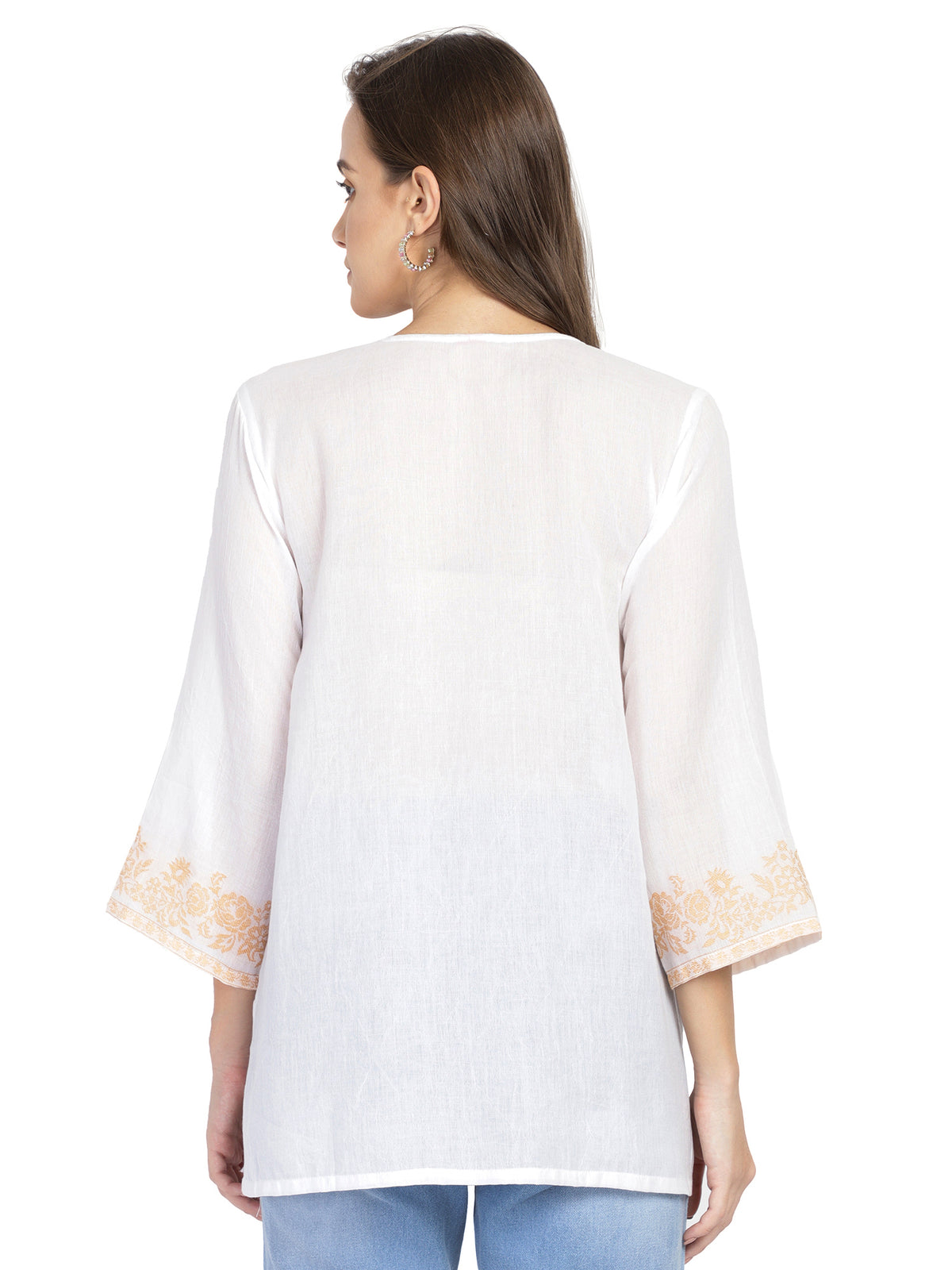 Embroidered white semi-sheer cotton tunic