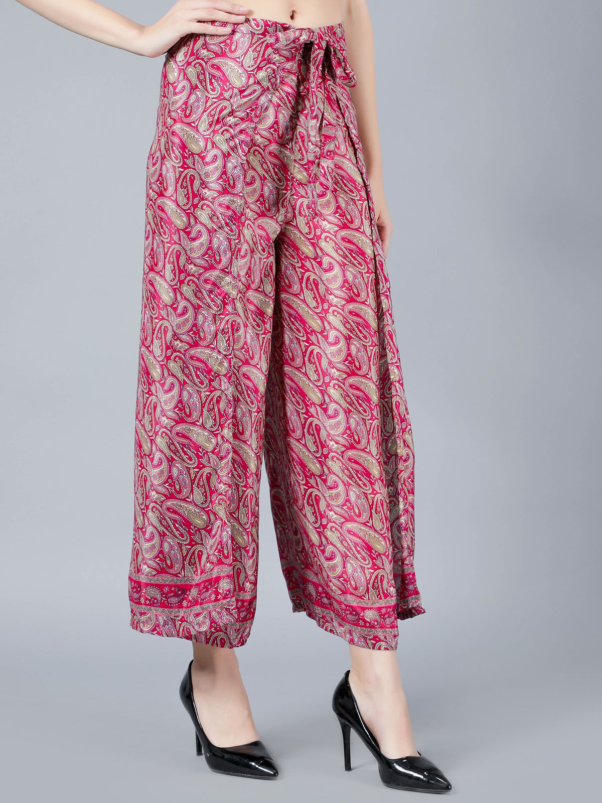 Women Maroon Printed Tie Wrap Pant