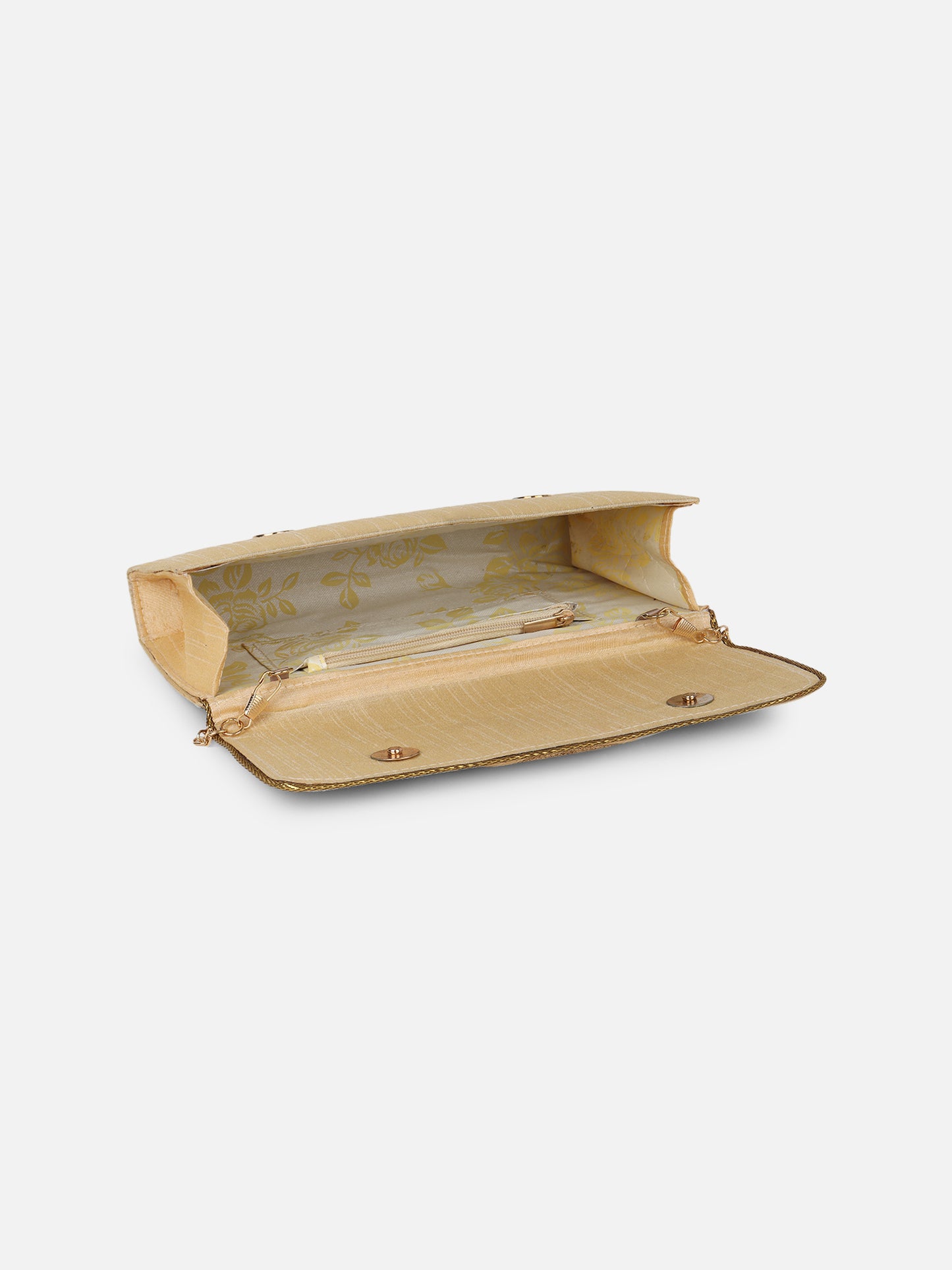 Embroidered beige fabric clutch