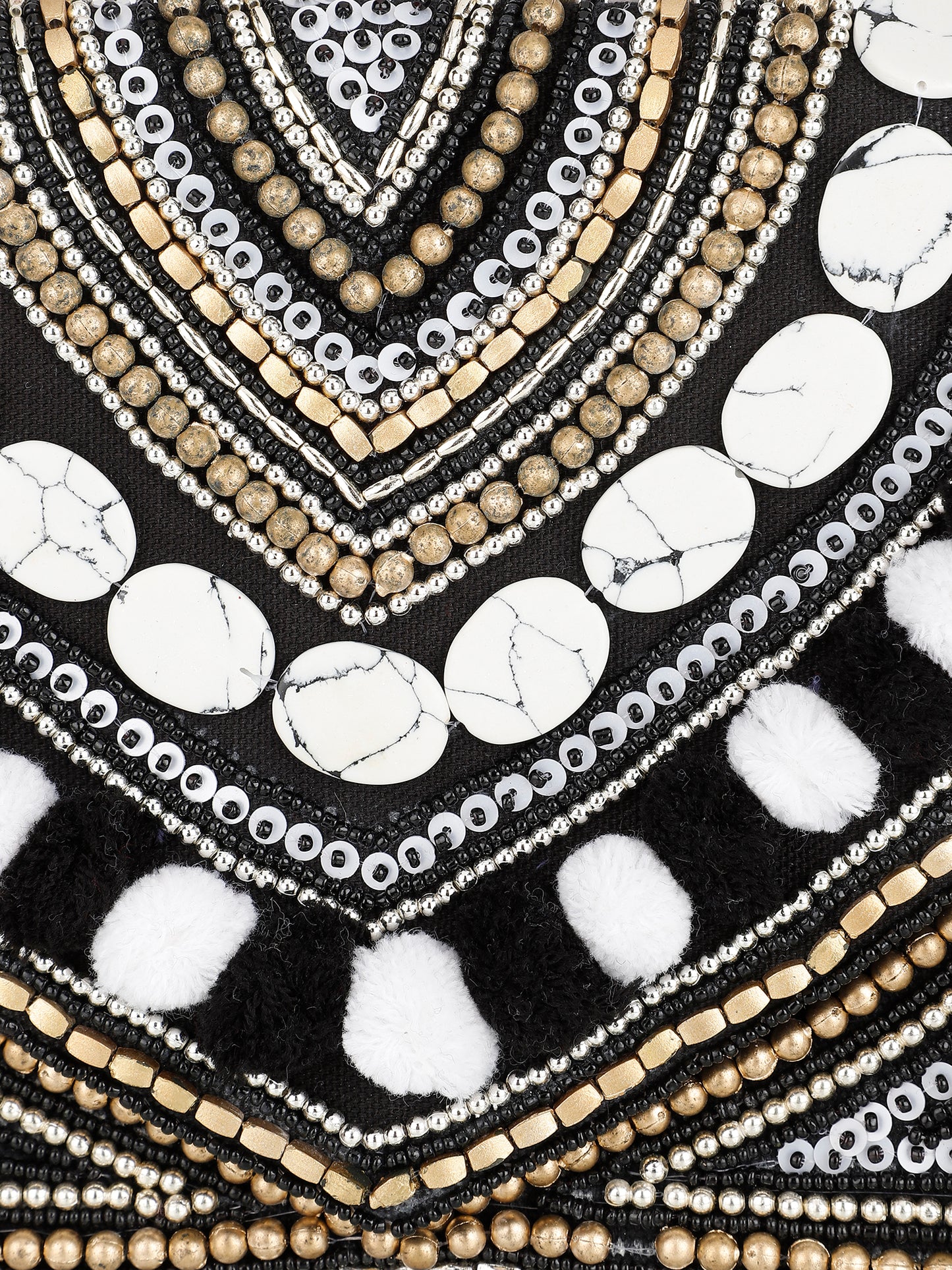 Embroidered White and Black Clutch