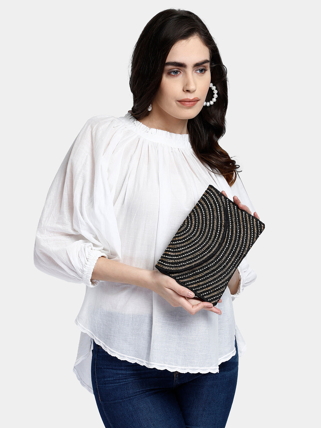 Embroidered Black and Golden Clutch
