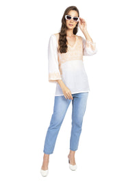 Embroidered white semi-sheer cotton tunic