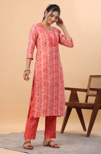 Red Printed Cotton Co-Ords - Set of 2