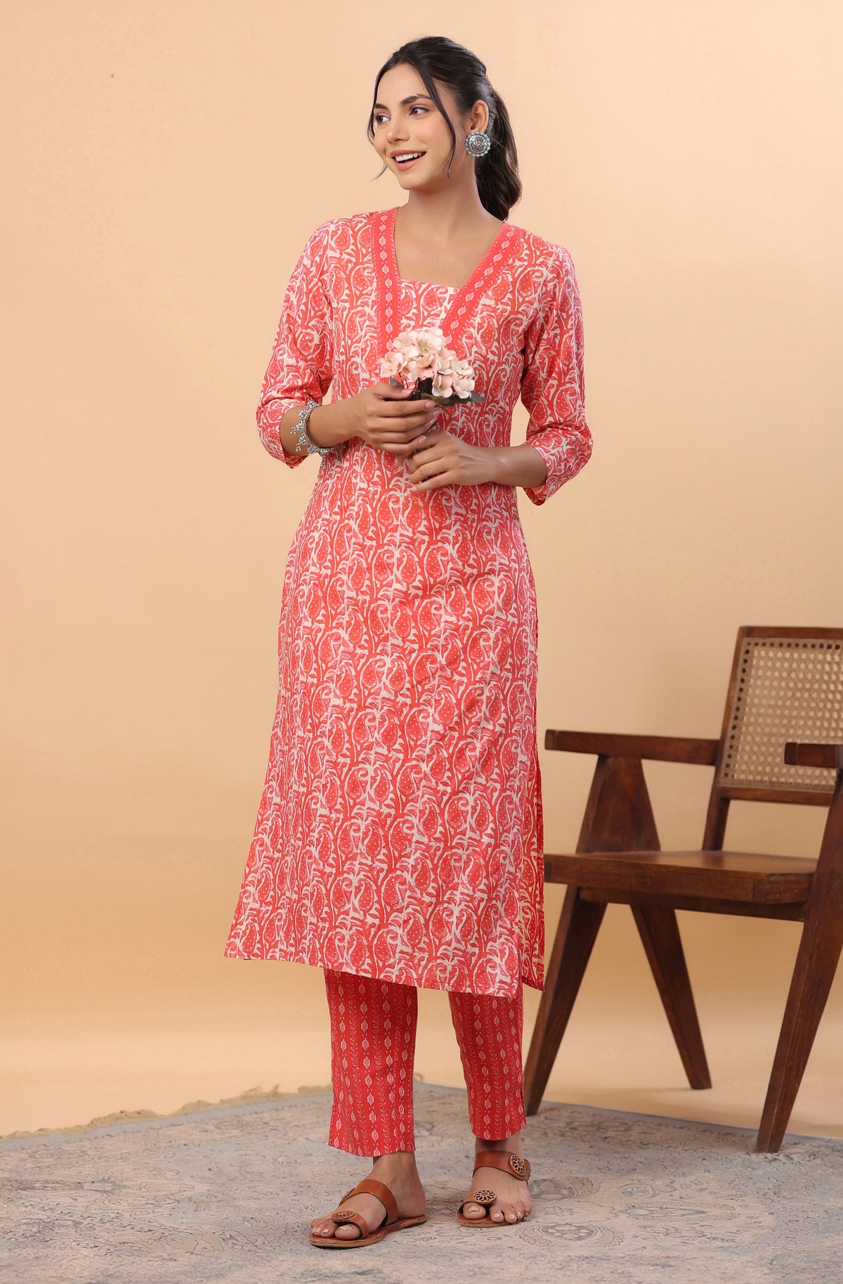 Red Printed Cotton Co-Ords - Set of 2