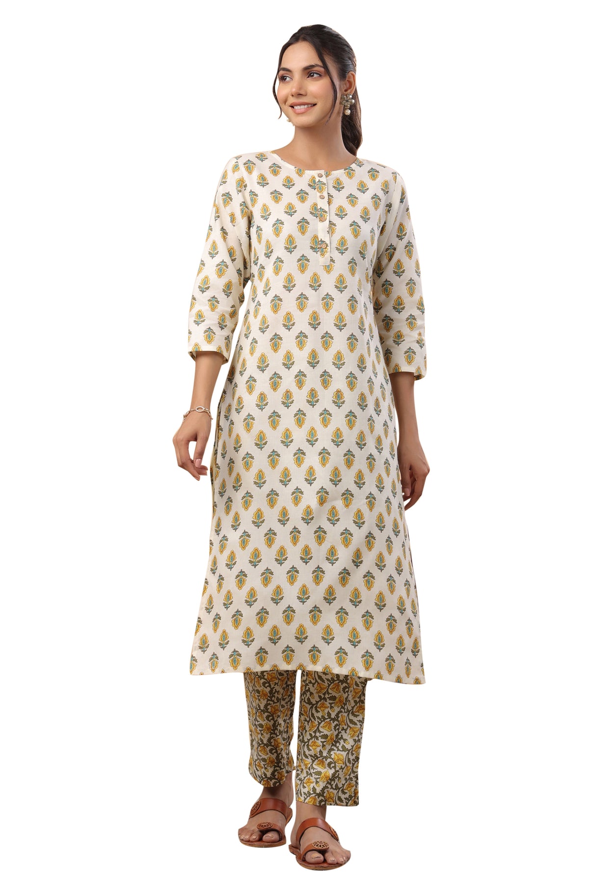 Cream Printed Cotton Co-Ords - Set of 2